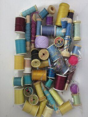 Lot of Assorted Spools of Thread Some Vintage Wood Variety of Colors Used